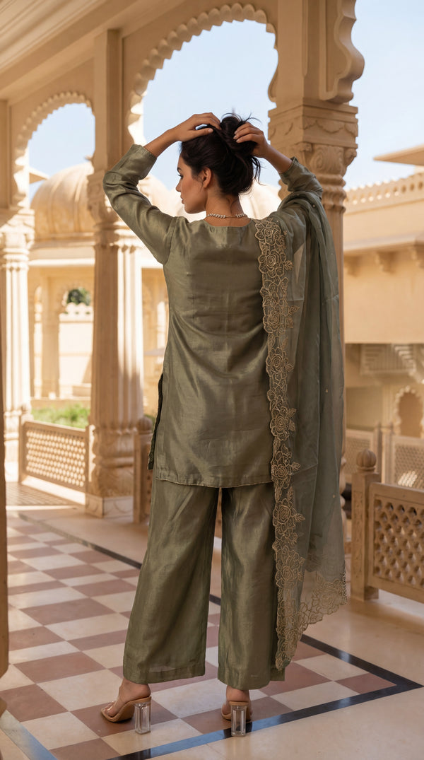 Sage Bloom Shimmer Tissue Suit Set