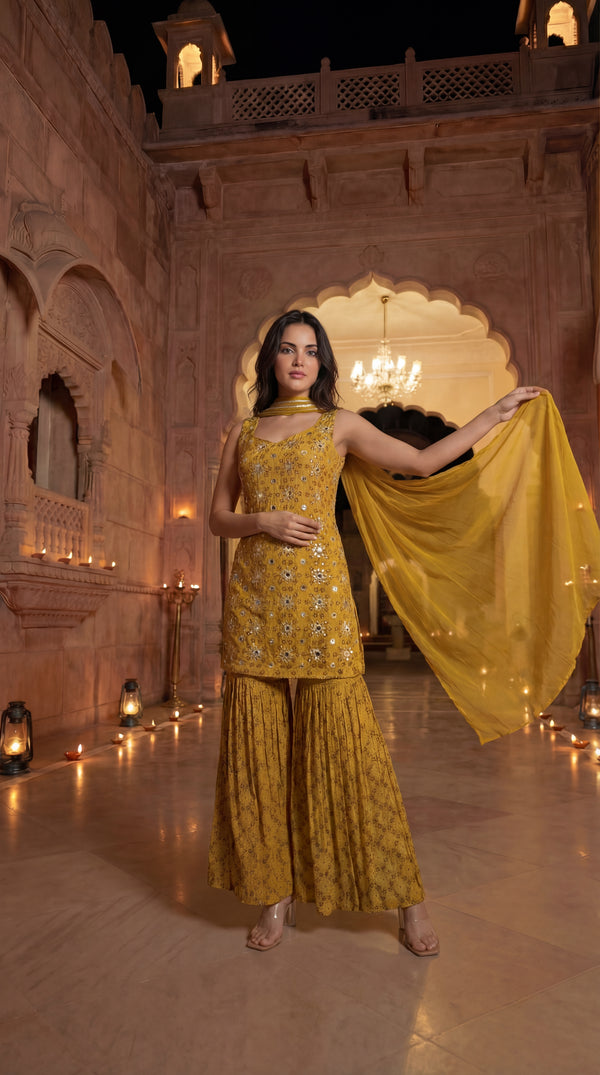 Sunlit Marigold Chinon Suit Set