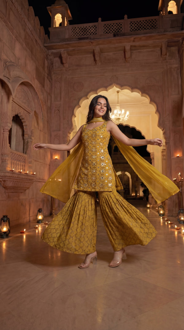 Sunlit Marigold Chinon Suit Set