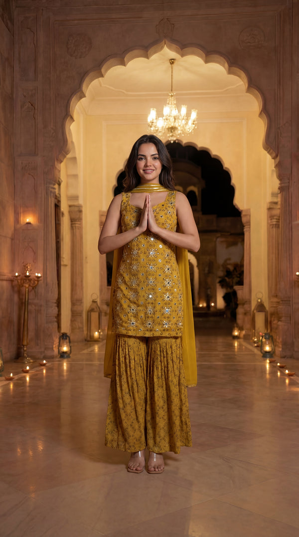 Sunlit Marigold Chinon Suit Set