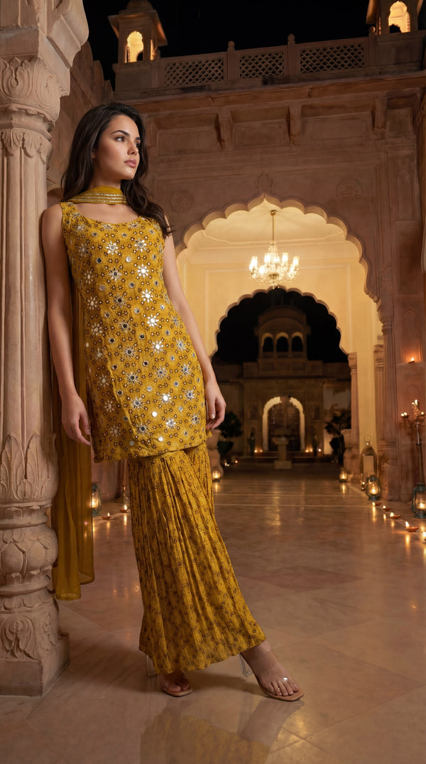 Sunlit Marigold Chinon Suit Set