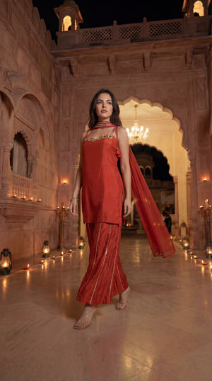 Amber Glow Russian Silk Suit Set