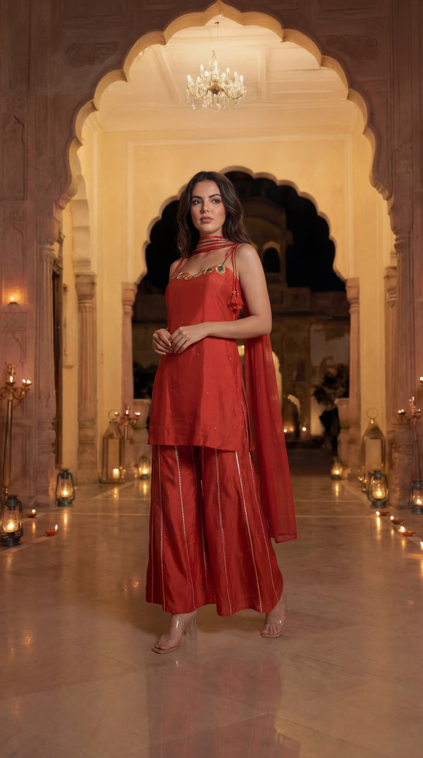 Amber Glow Russian Silk Suit Set