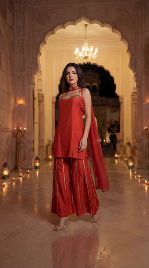 Amber Glow Russian Silk Suit Set