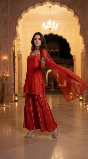 Amber Glow Russian Silk Suit Set