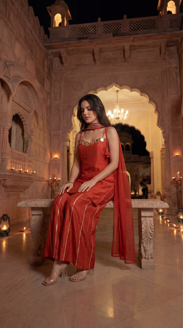 Amber Glow Russian Silk Suit Set