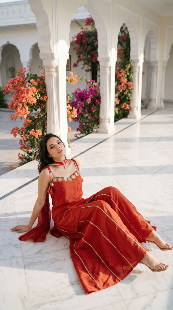 Amber Glow Russian Silk Suit Set