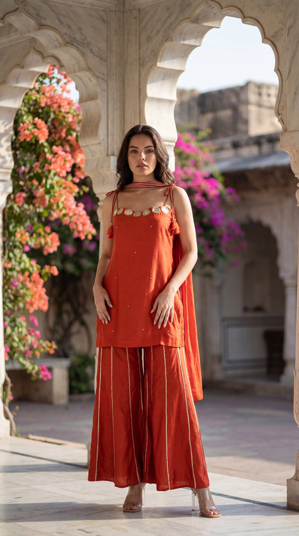 Amber Glow Russian Silk Suit Set