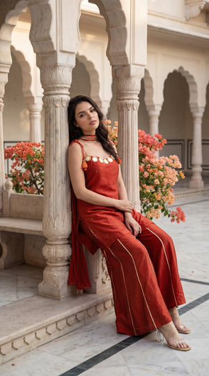 Amber Glow Russian Silk Suit Set