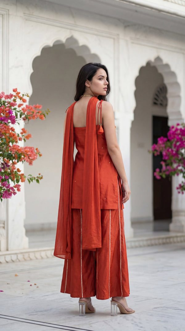 Amber Glow Russian Silk Suit Set
