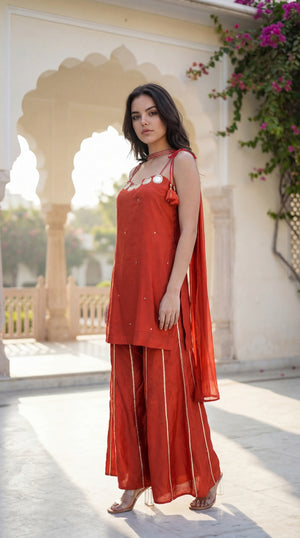 Amber Glow Russian Silk Suit Set