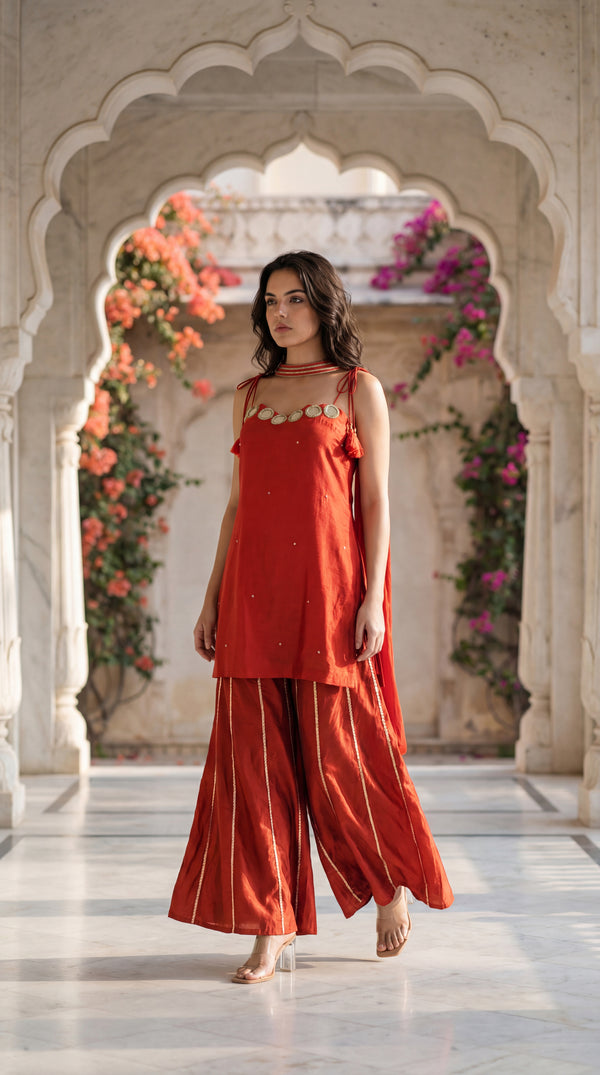 Amber Glow Russian Silk Suit Set